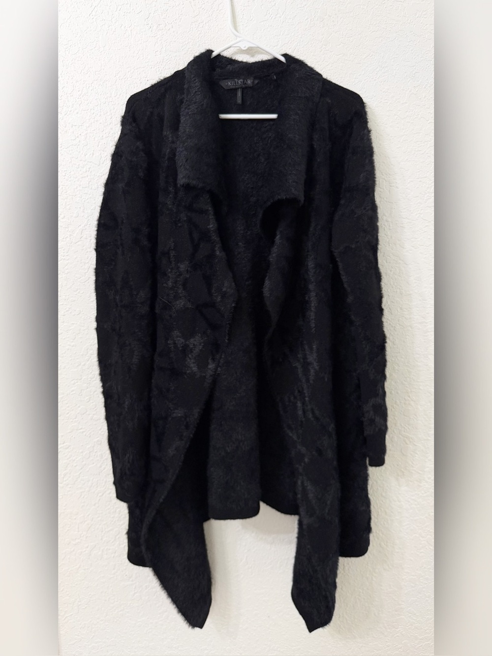KillStar Cozy Black Open-Front Knit Asymmetrical Cardigan